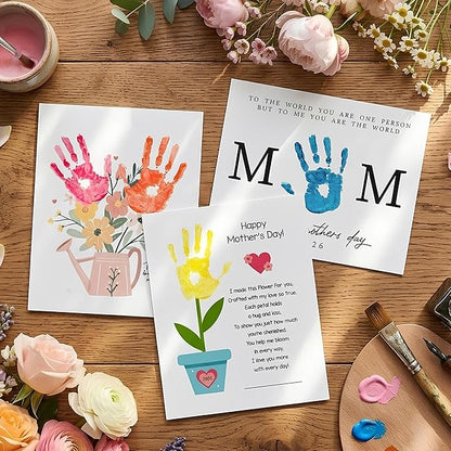 Pack 3 Handprint Floral Flower Bouquet Handprint Craft DIY for Mothers Day Card, Unique Gifts for Mom from Daughter or Son for Mother's Day,Best Presents for Moms, Best mom Ever Gifts, Mothers Day Decor for Mother's Day