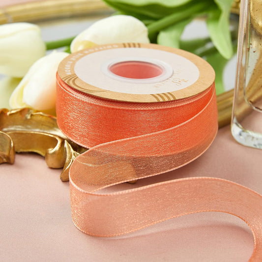 1 Inch Wide Sheer Chiffon Ribbon - Pearl Silk Woven Ribbon Suitable for Gift Wrapping, Wedding Decor, Home Decor, Girl Hair Accessories Handmade DIY (25 Yards/roll) (Tangerine) - Crafty Corner
