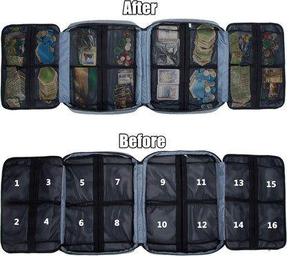 KISLANE Board Game Carrying Case with 18 Pockets for Board Games, Pieces, Tokens, Cards and More, Expandable Board Game Storage Solution for Travel, Party, Gathering