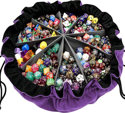 SIQUK Large Dice Bag with Pockets Big Capacity Dice Bag Drawstring Dice Pouch DND Dice Storage Bag for RPG MTG Table Games, Hold Over 300 Dice, Dark Violet