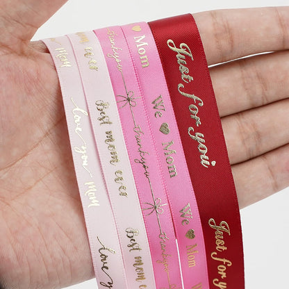 MEEDEE Pink Ribbon for Gift Wrapping Thank You Just for You Ribbon Mothers Day Gift Box Double Face Satin Assortment Thin Pink Satin Fabric, 5 Rolls 10 Yards Each Total 50 Yards - Crafty Corner