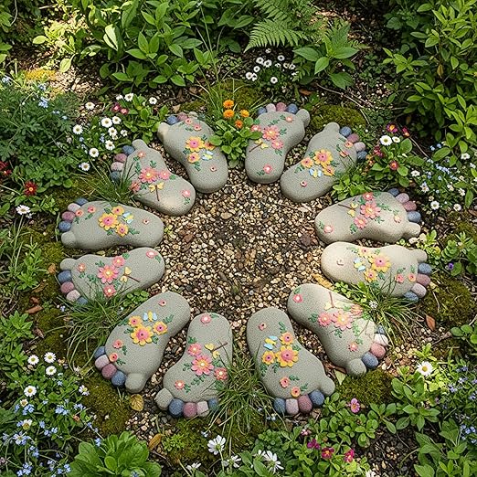 Outdoor Lawn Footprint Stepping Stones — Decorative Paving Stones Suitable for terraces, Vegetable Gardens, Gardens, or walkways， Home Decor Footprint Commemorative Stone Set (2 Pieces)