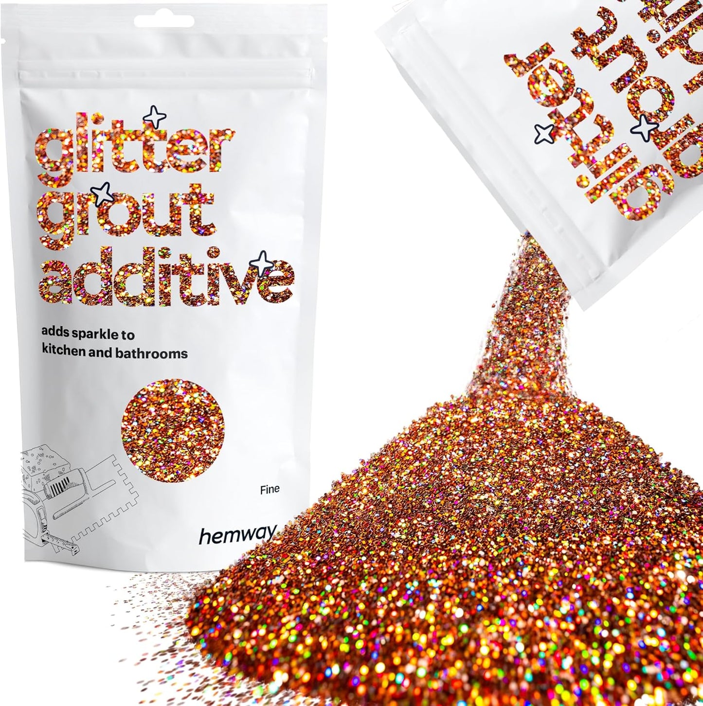 Hemway Glitter Grout Additive add Sparkle to Mosaic Tiles, Bathrooms, Wet Rooms, Kitchens, Tiled Based Rooms and Cement Based Grouts 100g / 3.5oz - Bronze Brown Holographic