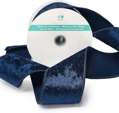 Navy Velvet Ribbon 2.5 Inch x 10 Yards for Christmas Tree Topper Home Decoration Wreath Gift Wrapping DIY Craft - Crafty Corner