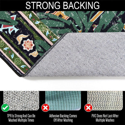 Oriental Tropical Entryway Rugs Washable, Thin Black Boho Vintage Distressed Hippie 2x3 Throw Rugs for Bathroom Kitchen Indoor Doormat Non-Slip Abstract Botanical Tribal Indian Accent Carpet