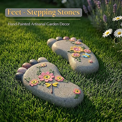 Outdoor Lawn Footprint Stepping Stones — Decorative Paving Stones Suitable for terraces, Vegetable Gardens, Gardens, or walkways， Home Decor Footprint Commemorative Stone Set (2 Pieces)