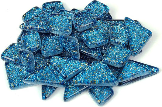 Milltown Merchants™ Dark Blue Glitter Mosaic Tile Pieces - Bulk Sparkle Mosaic Tiles - 1 Pound (16 oz) Shimmer Tile Assortment for Backsplash, Murals, Stepping Stones, and Mosaics