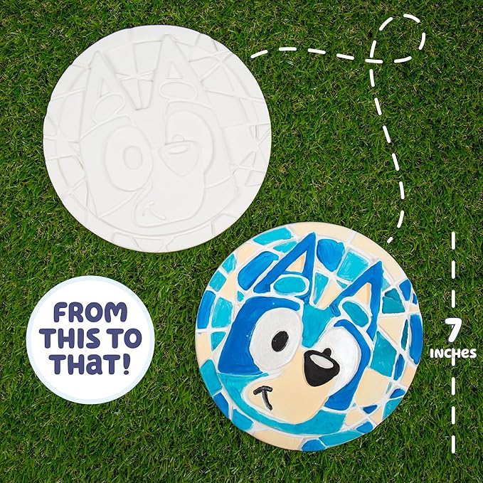 Bluey Paint Your Own Stepping Stone, Design 7 DIY Stone Art, Fun Kit for Kids, Less Mess Paintable Stones Art Set, Great Summer Activity Kids Ages 8, 9, 10, 11