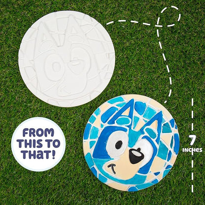Bluey Paint Your Own Stepping Stone, Design 7 DIY Stone Art, Fun Kit for Kids, Less Mess Paintable Stones Art Set, Great Summer Activity Kids Ages 8, 9, 10, 11