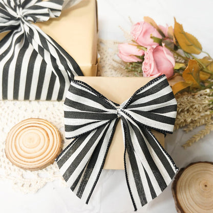CT CRAFT LLC Striped Canvas Cotton Ribbon 2.5" x 10 Yards Ivory/Black Stripes for Thanksgiving Christmas Home Décor Gift Wrapping Outdoor Tree Topper Bow Wreath - Crafty Corner