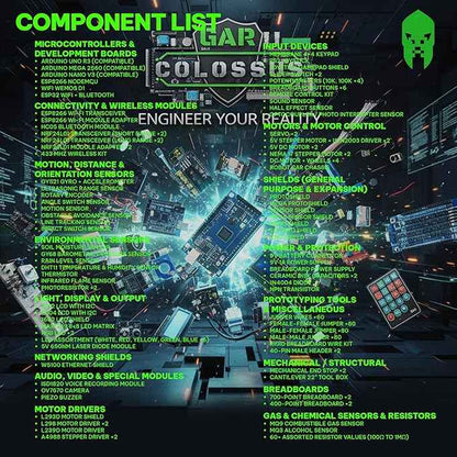 GAR Colossus Starter Kit for Arduino 5 Main Boards 30 Sensors (Uno R3, Mega 2560, Nano V3, ESP8266, ESP32) | 100+ Parts, IoT, Wireless & Smart Robot Car Projects Husky Tool Box + Tutorials