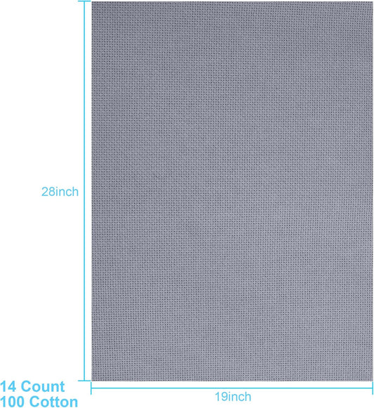 Aida Cloth 14 Count Cross Stitch Fabric,19×28inch (14CT, Gray)