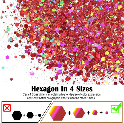 Ceya Holographic Chunky Glitter 4.9oz/ 140g Rose Pink Craft Glitter Powder Mixed Chunky Fine Flakes Iridescent Nail Sequins Fe for Nail Art, Hair, Epoxy Resin, Tumblers, Slime, Painting,Festival Decor