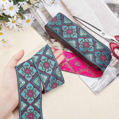 PH PandaHall 2 Inch Embroidered Woven Ribbon, 7 Yards Vintage Jacquard Ribbon Boho Flowers Straps Fabric Trim for Bohemian Persian Clothes Bag Holiday Christmas Decor Gift Wrap Decor - Crafty Corner