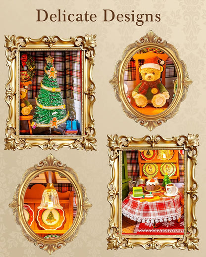 Rolife DIY Miniature House Kit, Mini Wooden Dollhouse Kit for Adults to Build, 3D Shadow Box Frame Home Wall Hanging Decor Diorama Kit, for Girls Women Teens-Christmas Eve Party