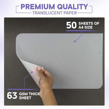 Xulmar Tracing Paper 8.5x11 inch 63 GSM - Pack of 50 Sheets Tracing Paper for Sewing Patterns, Drawing Overlays & Sketching on Art Paper & Sketch Book