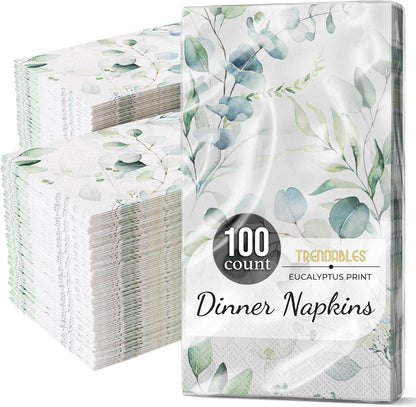Trendables Sage Green Napkins for decoupage 100 Pcs 3 Ply Eucalyptus Napkins Decorative Guest Towels Disposable Bathroom, Flower Design For Tea Party Decorations, Dinners & Weddings