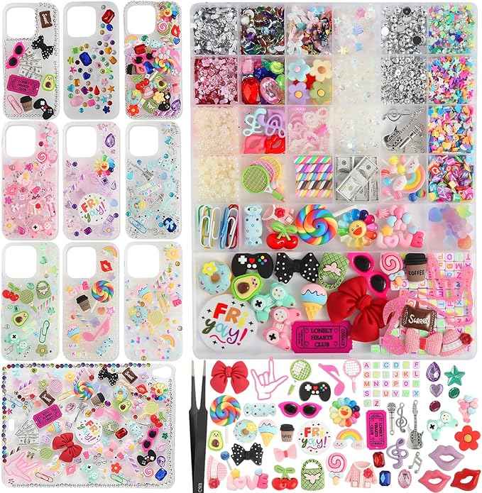 EIiovcnya 4980 Pcs Junk case Charms for Junk Cases, DIY Junk Phone case, Nail Charms, Bling Resin Rhinestone, Bows, Star, Love, Candy, Letter Beads,Beads，etc.
