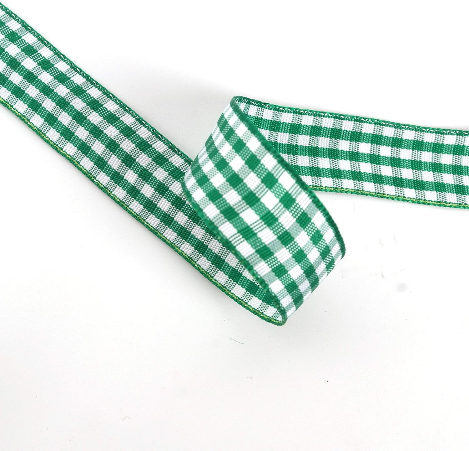 Green Gingham Plaid Checked Ribbon 25 Yards Each Roll 100% Polyester (5/8",Green) - Crafty Corner