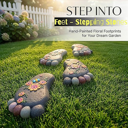 Outdoor Lawn Footprint Stepping Stones — Decorative Paving Stones Suitable for terraces, Vegetable Gardens, Gardens, or walkways， Home Decor Footprint Commemorative Stone Set (2 Pieces)