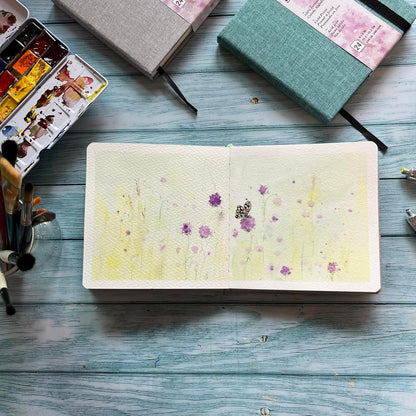 tumuarta Watercolor Journal, 8.25x5.5, 140 LB, 300 GSM, Cotton Paper, Cold Press, 24 Sheets, 48 Pages, Watercolor Paper Sketchbooks for Use As Travel Notebook and Mixed Media Pad