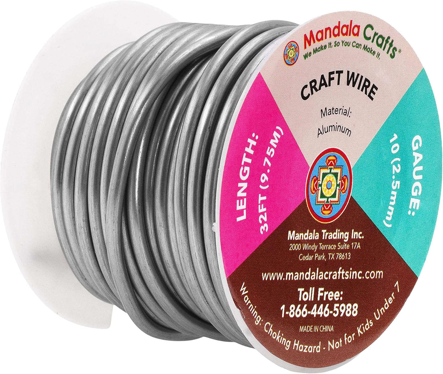 Mandala Crafts 10 Gauge Anodized Aluminum Craft Wire for Jewelry Making - 32 FT Colored Flexible Gray Wire - Bendable for Bonsai Armature Crafting Sculpting - Crafty Corner