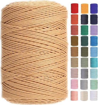 GOHOHOF Macrame Cord 3mm x 546yards Natural Cotton Cord for Macrame Crafts - Soft, Colored Rope for Plant Hangers, Wall Hangings & Dreamcatchers (Latte)