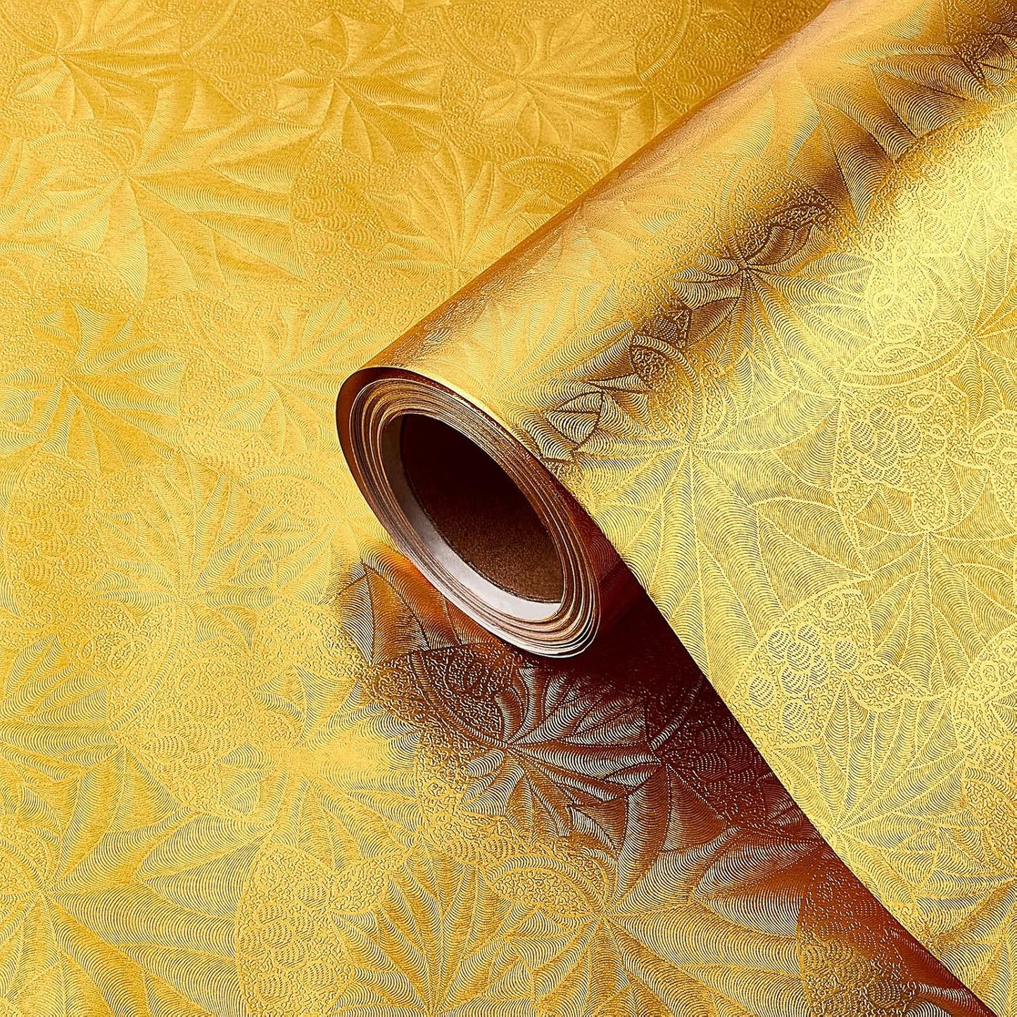 Jecery Embossed Floral Foil Paper Metallic Wrapping Paper Colored Foil Sheets for Crafts Scrapbook Florist Cake Board Cake Drums Christmas Party Gift Wrapping, 15.7 Inch 46 ft(Gold)