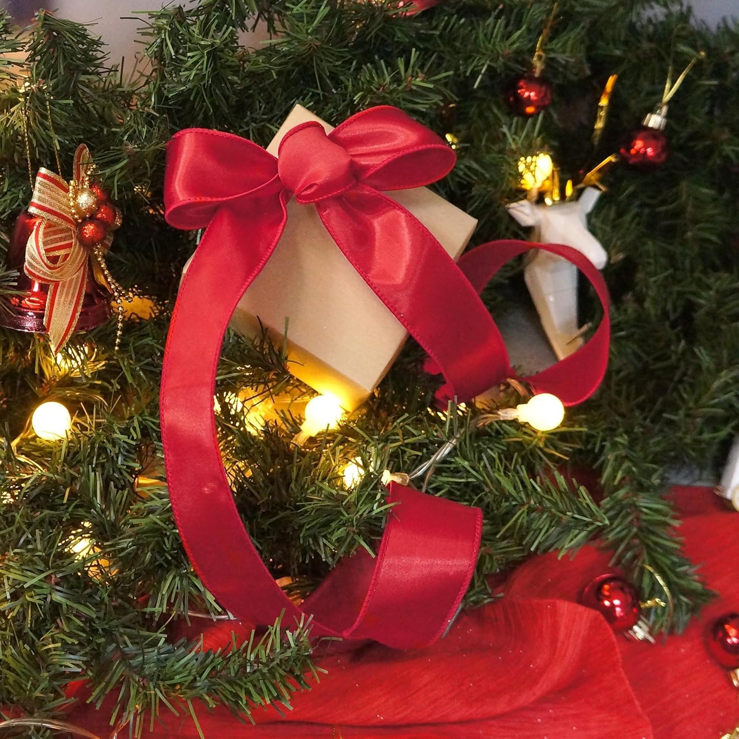 CT CRAFT LLC Satin Wired Ribbon 1.5 Inch x 20 Yards Red for Christmas Home Décor Gift Wrapping Tree Topper Bow Wreath DIY Crafts, - Crafty Corner