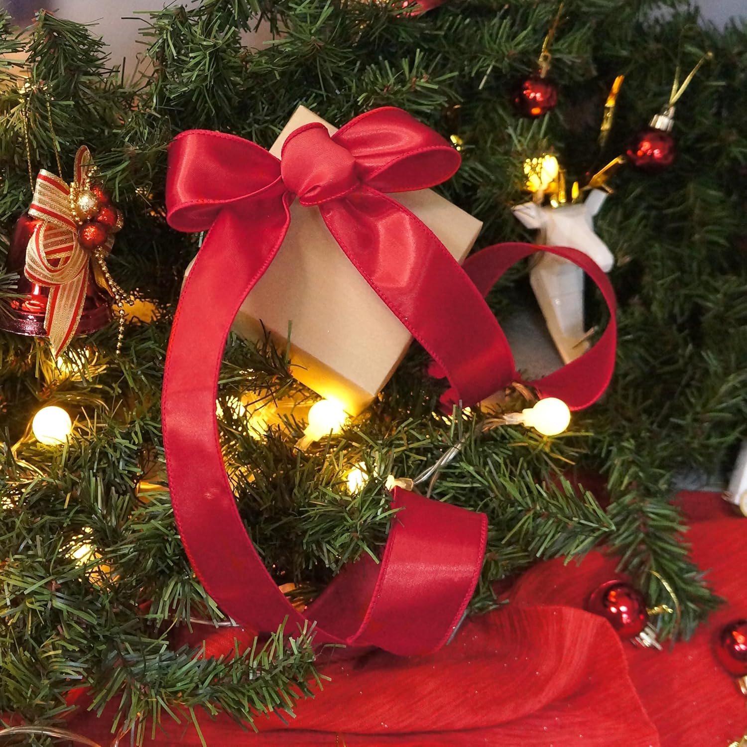 CT CRAFT LLC Satin Wired Ribbon 1.5 Inch x 20 Yards Red for Christmas Home Décor Gift Wrapping Tree Topper Bow Wreath DIY Crafts, - Crafty Corner