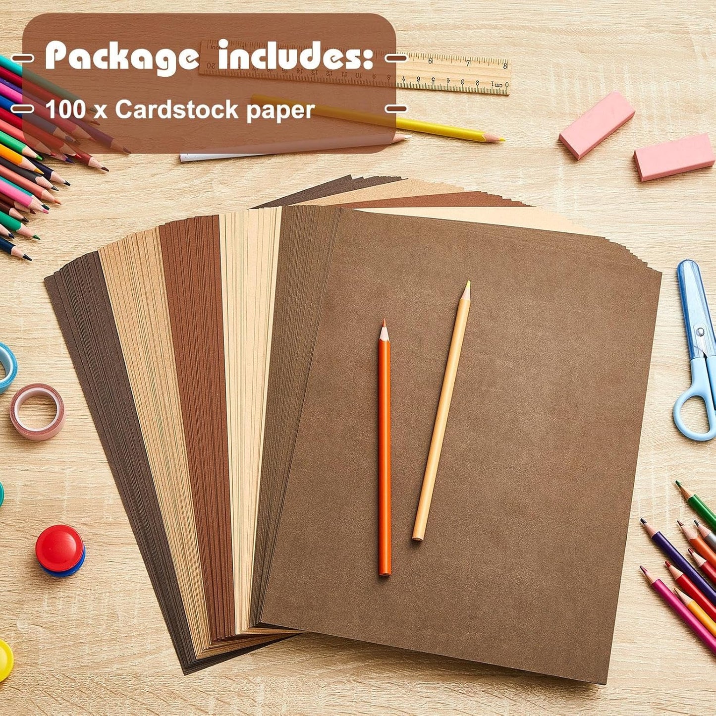 Sinmoe 100 Sheets 5 Shades Cardstock Paper 8.5 x 11 Inches 180gsm Solid Core Printer Paper for Scrapbooking DIY Arts Crafts Making Office Home Supplies(Brown Series)