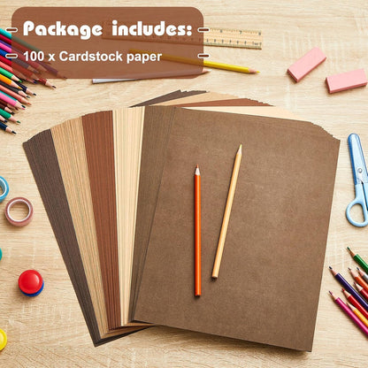 Sinmoe 100 Sheets 5 Shades Cardstock Paper 8.5 x 11 Inches 180gsm Solid Core Printer Paper for Scrapbooking DIY Arts Crafts Making Office Home Supplies(Brown Series)