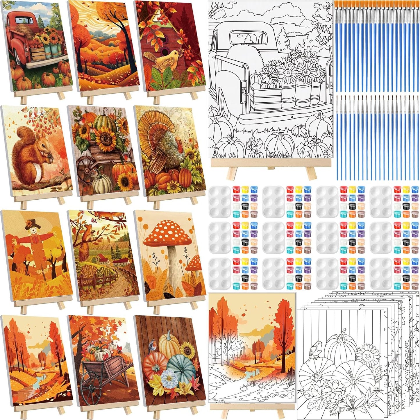 Zhanmai 12 Pack Pre Drawn Canvas for Painting Sip and Paint Kit 8" x 10" Paint Party Set Canvas Painting Pre Printed Canvases for Party Favor DIY Virtual Adult's Date Night(Fall Thanksgiving) - Crafty Corner
