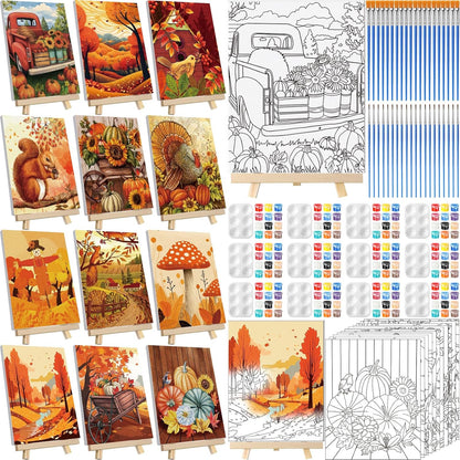 Zhanmai 12 Pack Pre Drawn Canvas for Painting Sip and Paint Kit 8" x 10" Paint Party Set Canvas Painting Pre Printed Canvases for Party Favor DIY Virtual Adult's Date Night(Fall Thanksgiving) - Crafty Corner