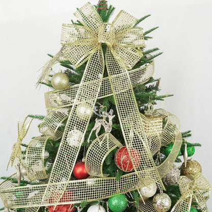 MEEDEE Gold Glitter Ribbon Gold Christmas Ribbon 2.5 Inch Square Mesh Net Wired Ribbon with Rainbow Sparkle Gold Wired Ribbon Gold Ribbon for Christmas Tree Decoration, Wreath Bow Making (10 Yards) - Crafty Corner