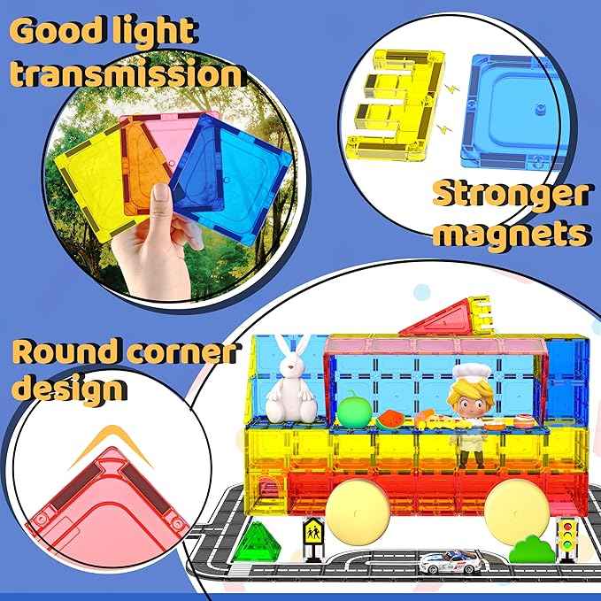 Magnetic Tiles - Road Set, Magnetic Building Blocks, Preschool Montessori Toys Gift for 3+ Year Old Boys and Girls, Sensory Christmas Toys for Kids Aged 3-5 and 4-8, Ideas for Toddler with Autism