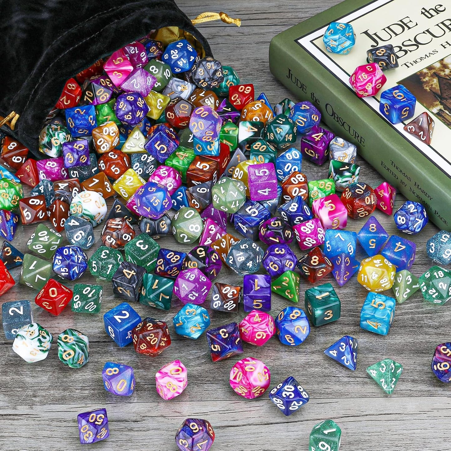 DND Dice Set, 25 X 7 Polyhedral Dice (175 Pieces) for Dungeons and Dragons DND RPG MTG Table Game D4 D6 D8 D10 D12 D20 25 Colors Dice with 1 Large Flannel Bag
