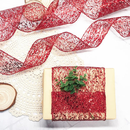 CT CRAFT LLC Sparkling Glitter Mesh Wired Ribbon 2.5" x 10 Yards Red for Christmas Home Decor Bow Gift Wrapping DIY Crafts Wreath - Crafty Corner
