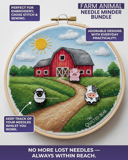 The Quilted Bear Needle Minder - Needle Minder Magnet for Keeping Sewing & Embroidery Needles, Cross Stitch Needles Safe - Stress Free Stitching Cross Stitch Supplies & Embroidery Supplies (Pig)