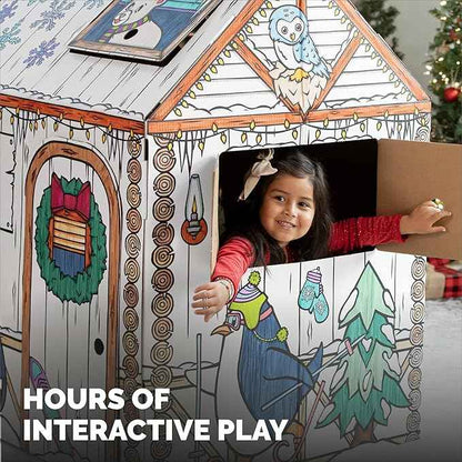 Bankers Box at Play Large Color in Winter Cottage Playhouse, Cardboard Playhouse and Life Size Craft Activity for Kids and Families