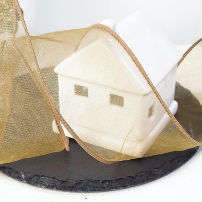 CT CRAFT LLC Sheer Organza Wired Ribbon 2.5" x 50Yards Tan (Gold) for Wedding Chair Bow Flora Bouquet Gift Wrapping Christmas Tree Home Decor Wreath - Crafty Corner