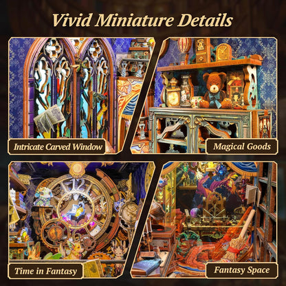 3D Wood Puzzle Book Nook Kit, Fantasy Store Bookshelf Insert with LED Lights, DIY Magical Miniature Bookend Décor for Display, Unique Craft Gift for Adults and Teens (Fantasy Store)