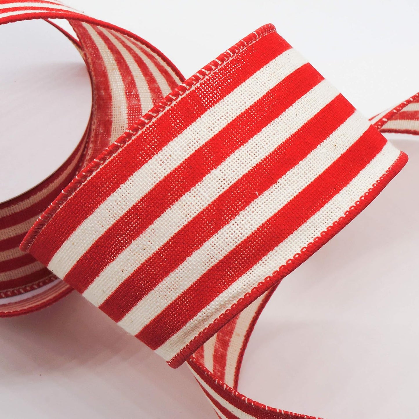 CT CRAFT LLC Striped Canvas Cotton Ribbon 2.5" x 10 Yards Ivory/Red Stripes for Thanksgiving Christmas Home Décor Gift Wrapping Outdoor Tree Topper Bow Wreath - Crafty Corner