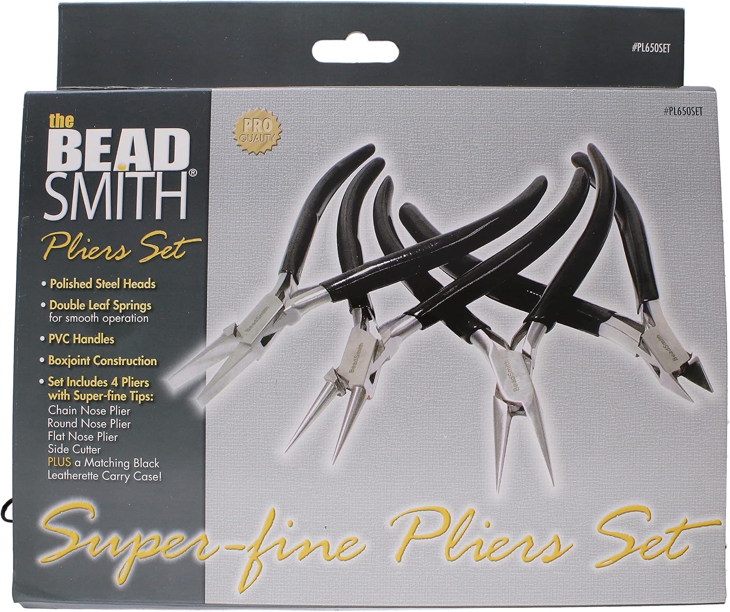 The Beadsmith Slim Line Pliers Set – Extra Fine Tips – 4.5 Inches, 4-Pieces: Round Nose, Chain Nose, Flat Nose & Semi-flush Side Cutter – Leatherette Carrying Case Included – Tools for Jewelry Making - Crafty Corner