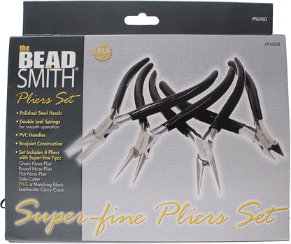 The Beadsmith Slim Line Pliers Set – Extra Fine Tips – 4.5 Inches, 4-Pieces: Round Nose, Chain Nose, Flat Nose & Semi-flush Side Cutter – Leatherette Carrying Case Included – Tools for Jewelry Making - Crafty Corner