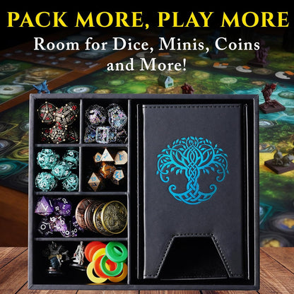 Dice Tray and Dice Tower for DND and RPG - All-in-One Game Roamer Tray & Large Tower for Random Rolls - Stores Your Sets, Mini's and More Compatible with D&D (Blue Tree)
