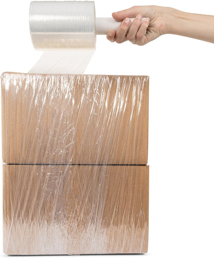 (R) Stretch Wrap 5" x 1000' Roll With Handle, 80 Gauge Extra Thick Durable Self-Adhering Plastic Wrap for Moving, Packing Wrap Industrial Strength, Clear Plastic Pallet Shrink (4 Pack)
