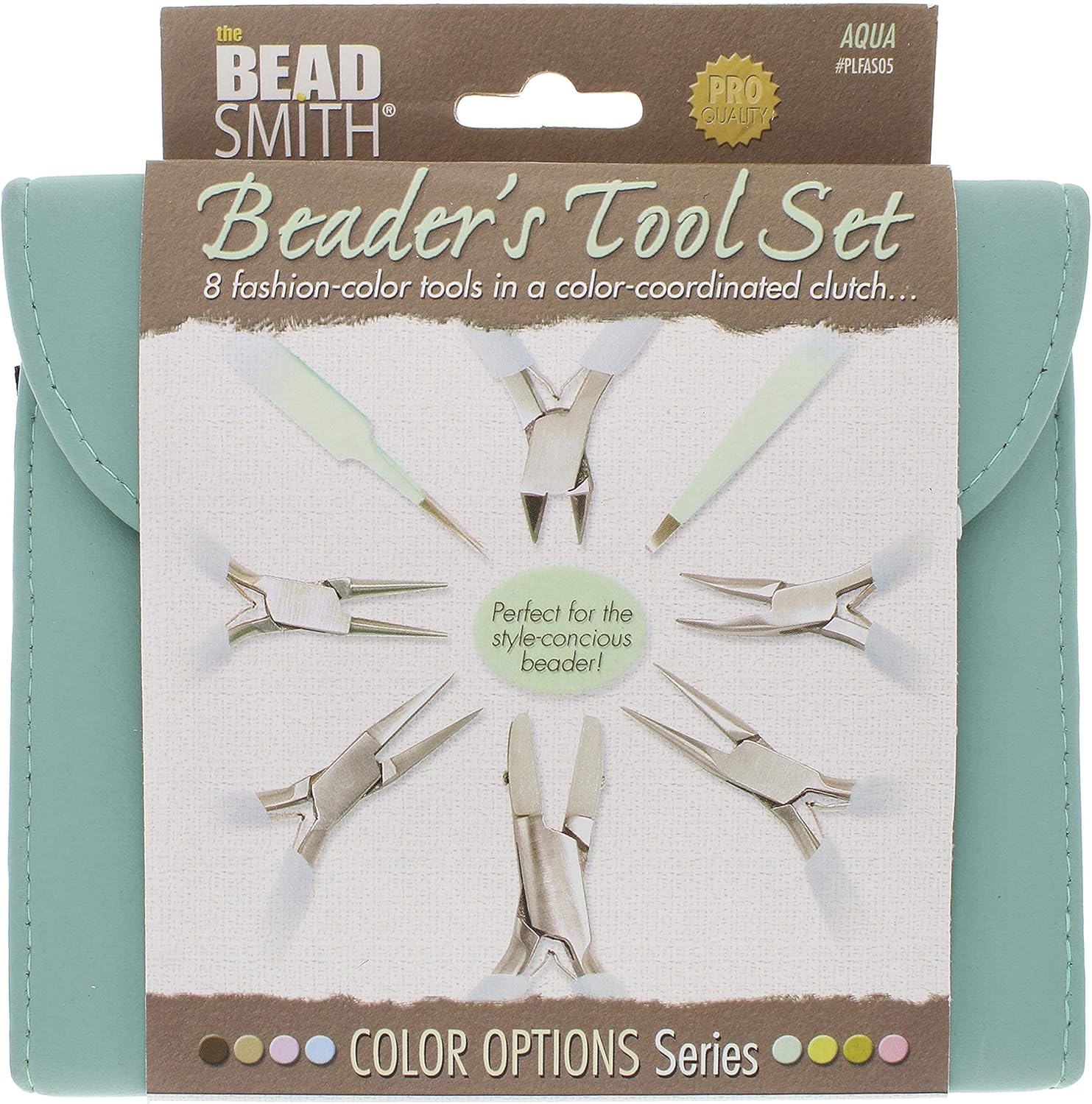 The Beadsmith Fashion Color Pliers – Set of 8 Slimline Color-Coordinated Tools – Matching Clutch in Aqua – Jewelry Making Supply Kit to Create Necklaces, Bracelets, Earrings & More - Crafty Corner