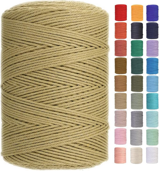 GOHOHOF Macrame Cord 3mm x 546yards Natural Macrame Cotton Rope Colored Macrame Rope Soft Cotton Cord Macrame Supplies Craft Rope Macrame Yarn for Plant Hanger Wall Hanger Dreamcatcher(Dark Khaki)
