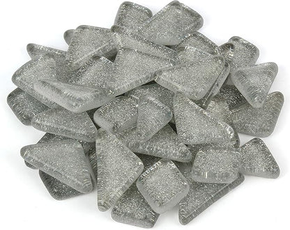 Milltown Merchants™ Gray Glitter Mosaic Tile Pieces - Bulk Silver Sparkle Mosaic Tiles - 1 Pound (16 oz) Shimmer Tile Assortment for Backsplash, Murals, Stepping Stones, and Mosaics